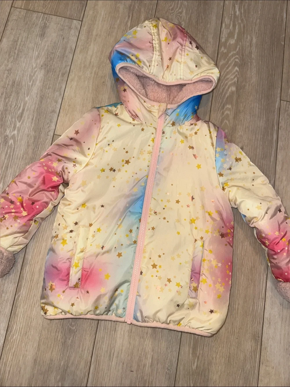 Girls Pastel Star Puffer Jacket with Hood